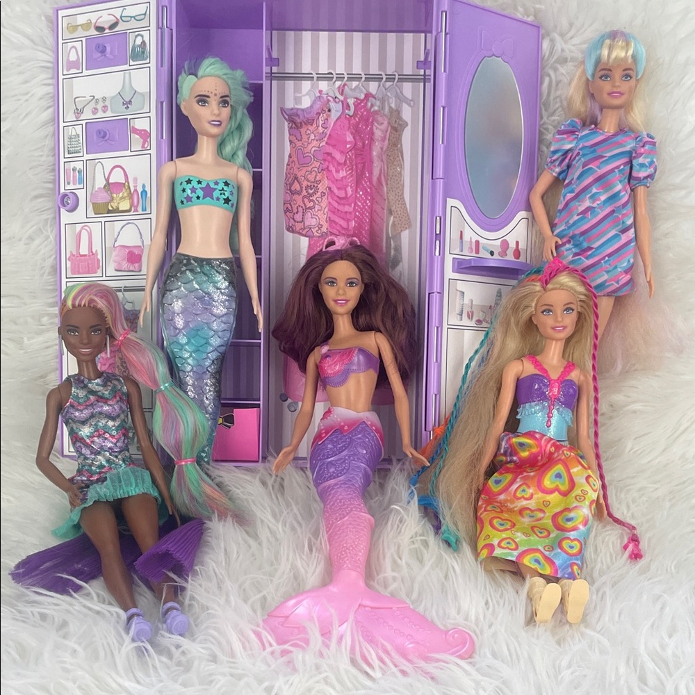 Barbie variety Doll Set with purple Wardrobe bundle lot